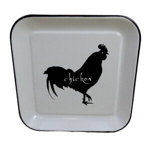 Decorative 10.5 inch Enameled Chicken Plate Rustic Farmhouse Kitchen Tray New